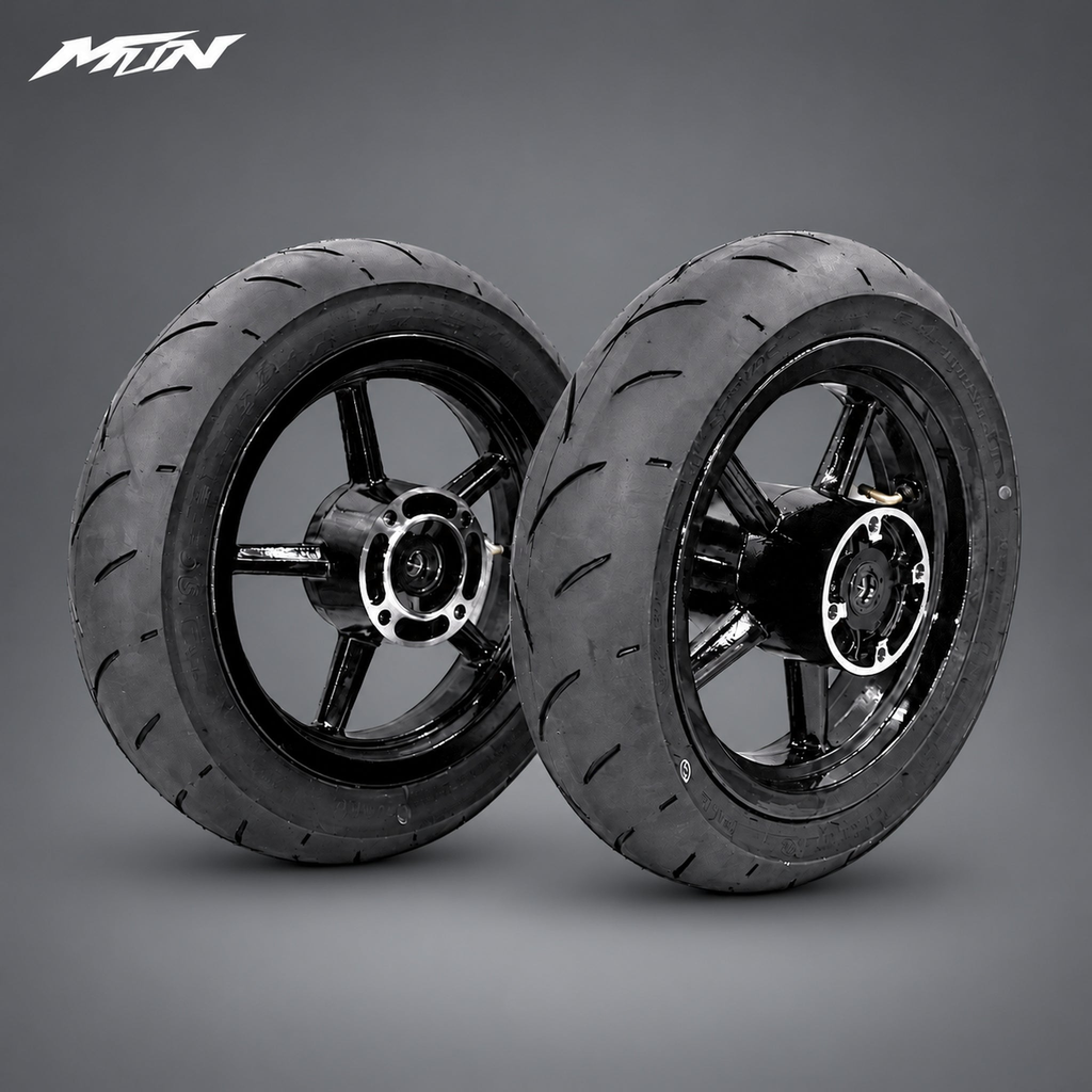 12-inch black supermoto wheel set, front and rear, for mini e-motos