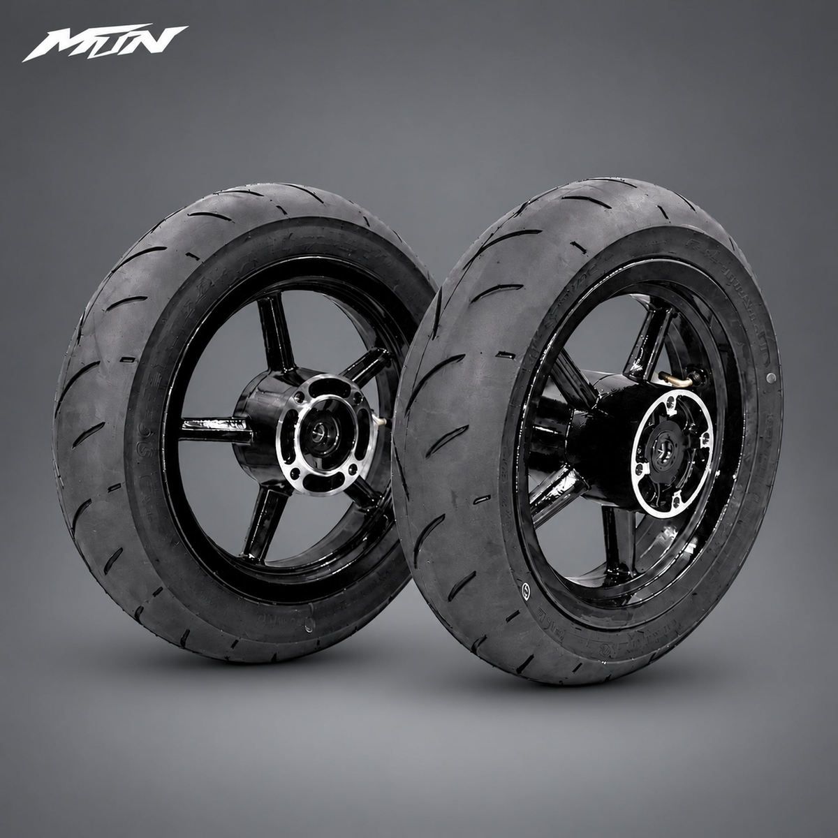12-inch black supermoto wheel set, front and rear, for mini e-motos