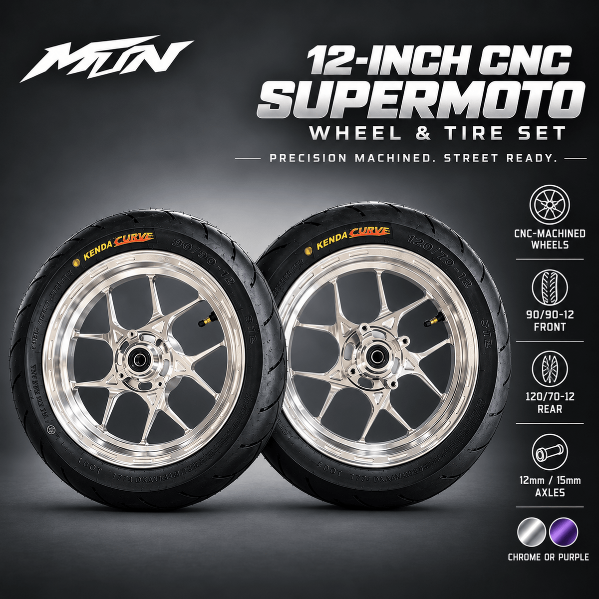 12-Inch CNC Supermoto Wheel & Tire Set | MTN MOTOWORKS E-Moto Performance Parts & Accessories#