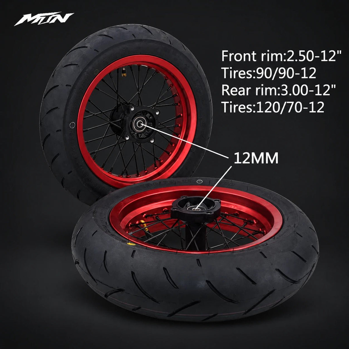 12-Inch Spoke Supermoto Wheel & Tire Set | MTN MOTOWORKS E-Moto Performance Parts & Accessories#