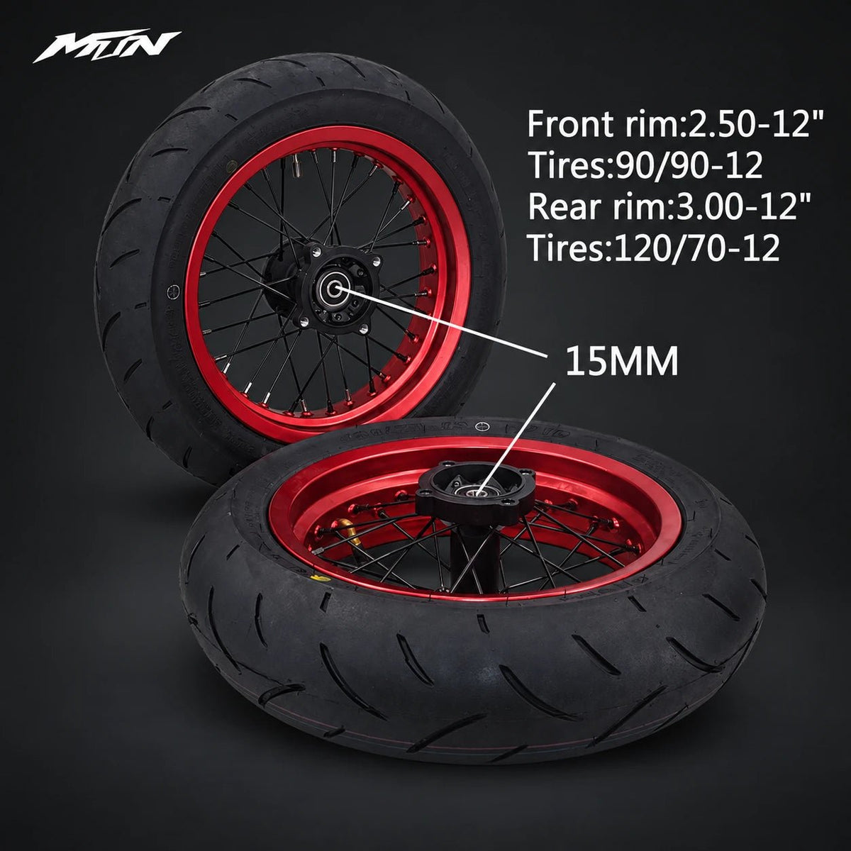 12-Inch Spoke Supermoto Wheel & Tire Set | MTN MOTOWORKS E-Moto Performance Parts & Accessories#