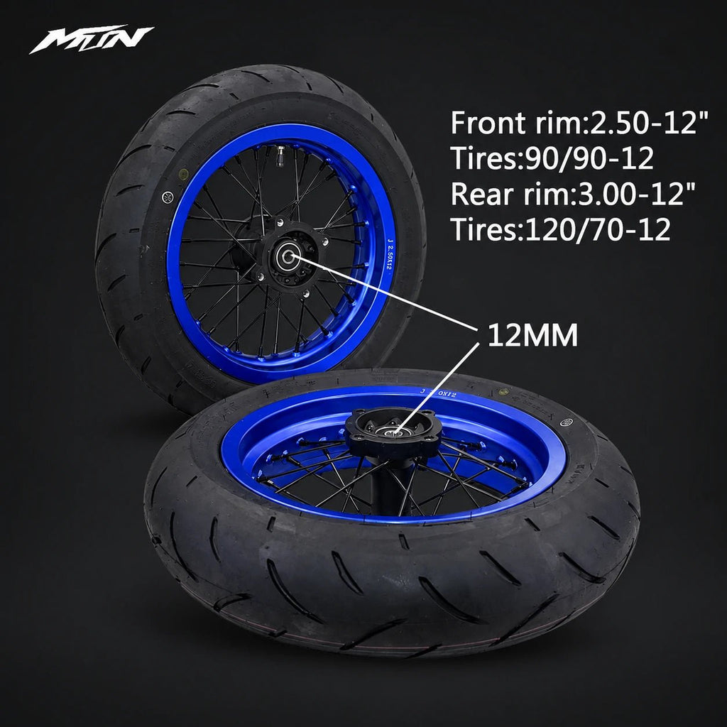 12-Inch Spoke Supermoto Wheel & Tire Set | MTN MOTOWORKS E-Moto Performance Parts & Accessories#