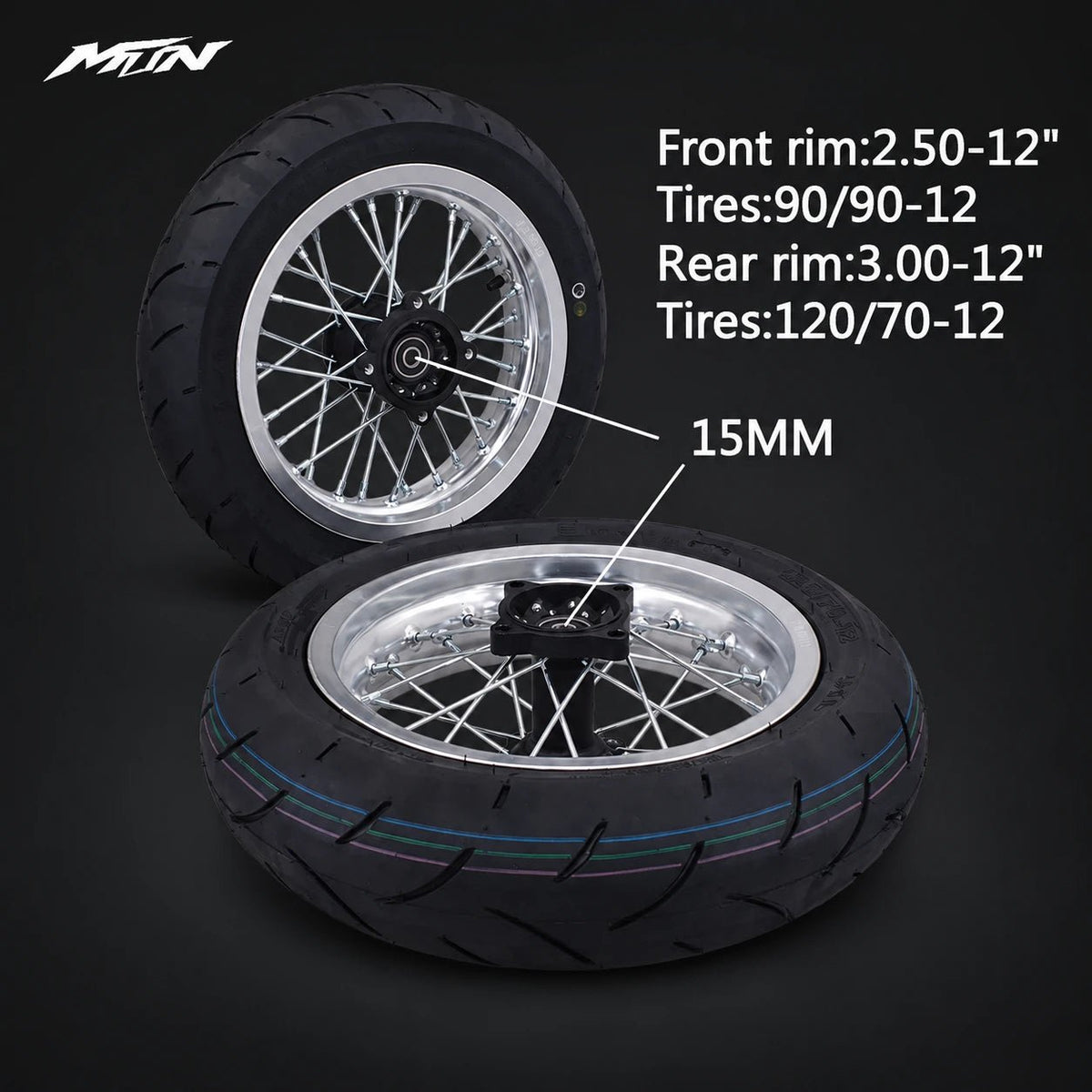 12-Inch Spoke Supermoto Wheel & Tire Set | MTN MOTOWORKS E-Moto Performance Parts & Accessories#
