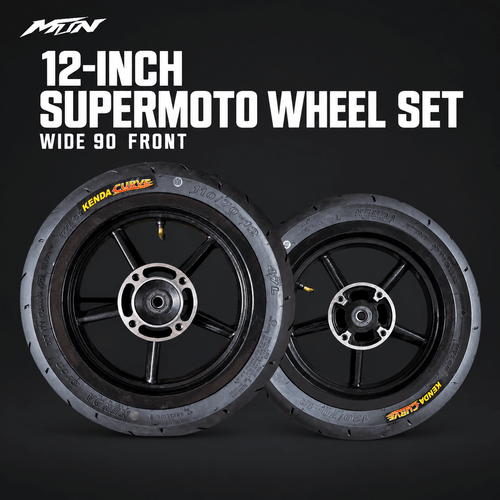 12-Inch Supermoto Wheel & Tire Set | Wide 90 Front & 120 Rear | MTN MOTOWORKS E-Moto Performance Parts & Accessories#