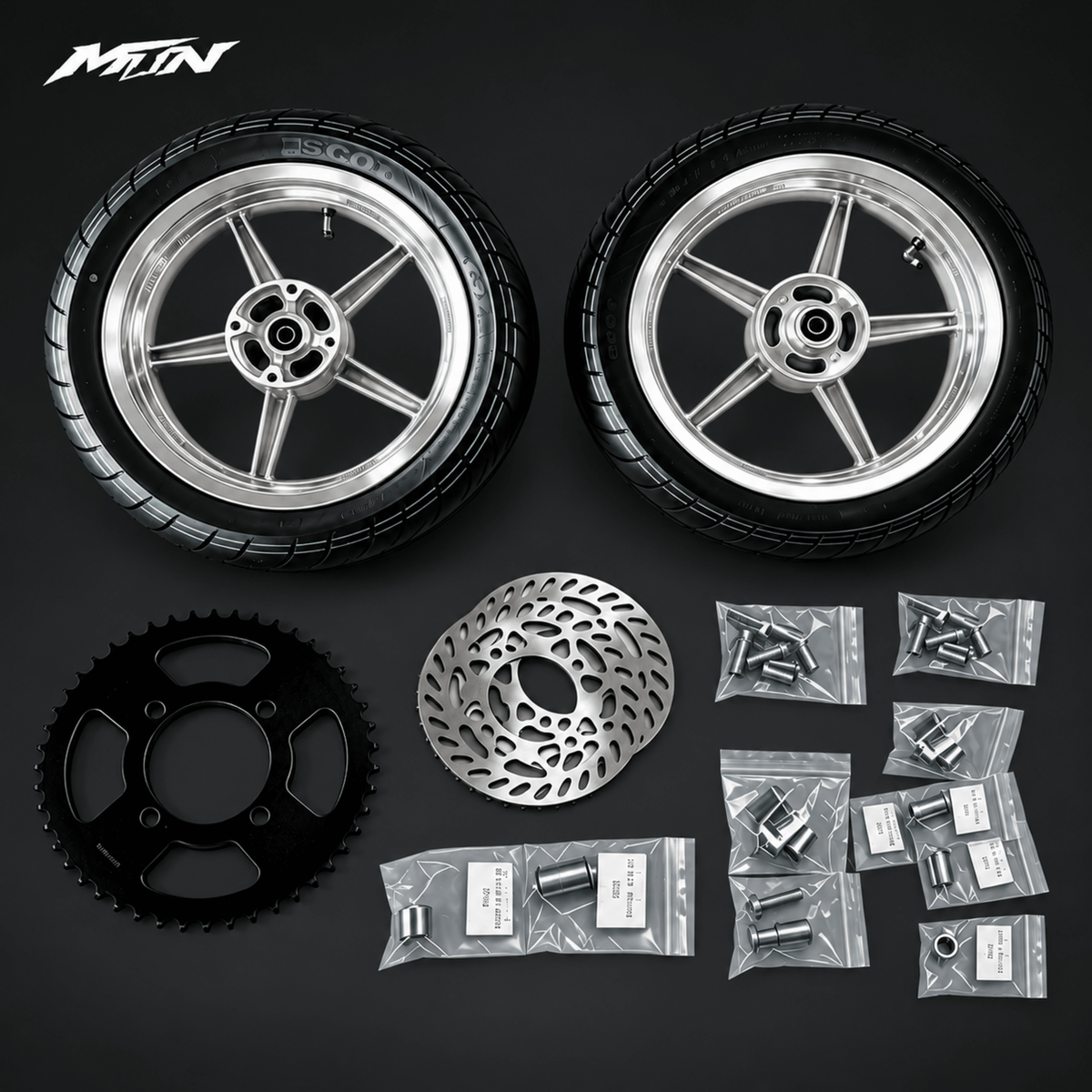 14-Inch Supermoto Wheel & Tire Set | Standard 90 Front & 120 Rear | MTN MOTOWORKS E-Moto Performance Parts & Accessories#
