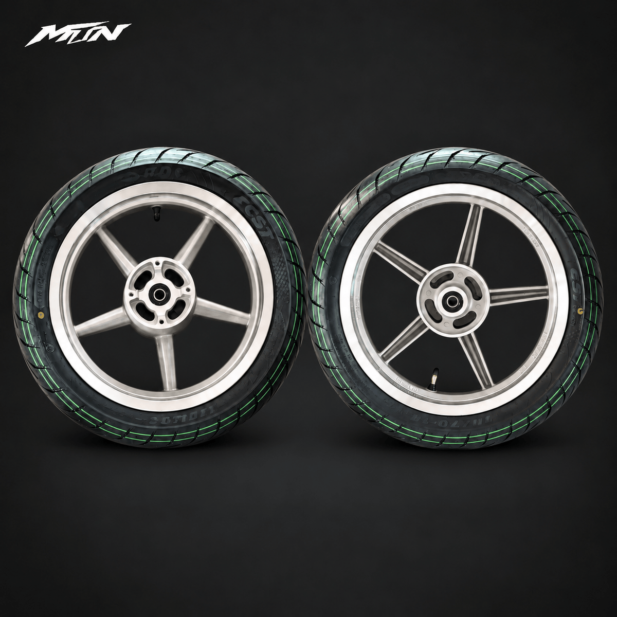 14-Inch Supermoto Wheel & Tire Set | Wide 110 Front & 120 Rear | MTN MOTOWORKS E-Moto Performance Parts & Accessories#
