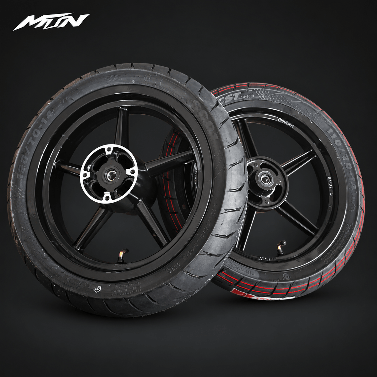 14-Inch Supermoto Wheel & Tire Set | Wide 110 Front & 120 Rear | MTN MOTOWORKS E-Moto Performance Parts & Accessories#