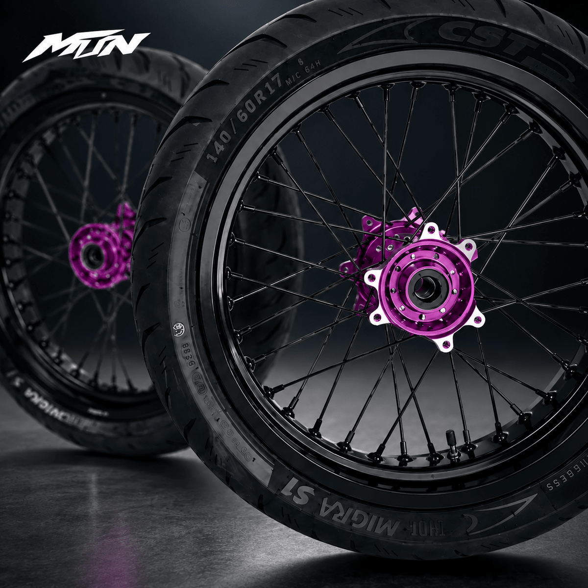 17-inch radial supermoto wheel and tire set for Ultra Bee and Light Bee 2, alternate view