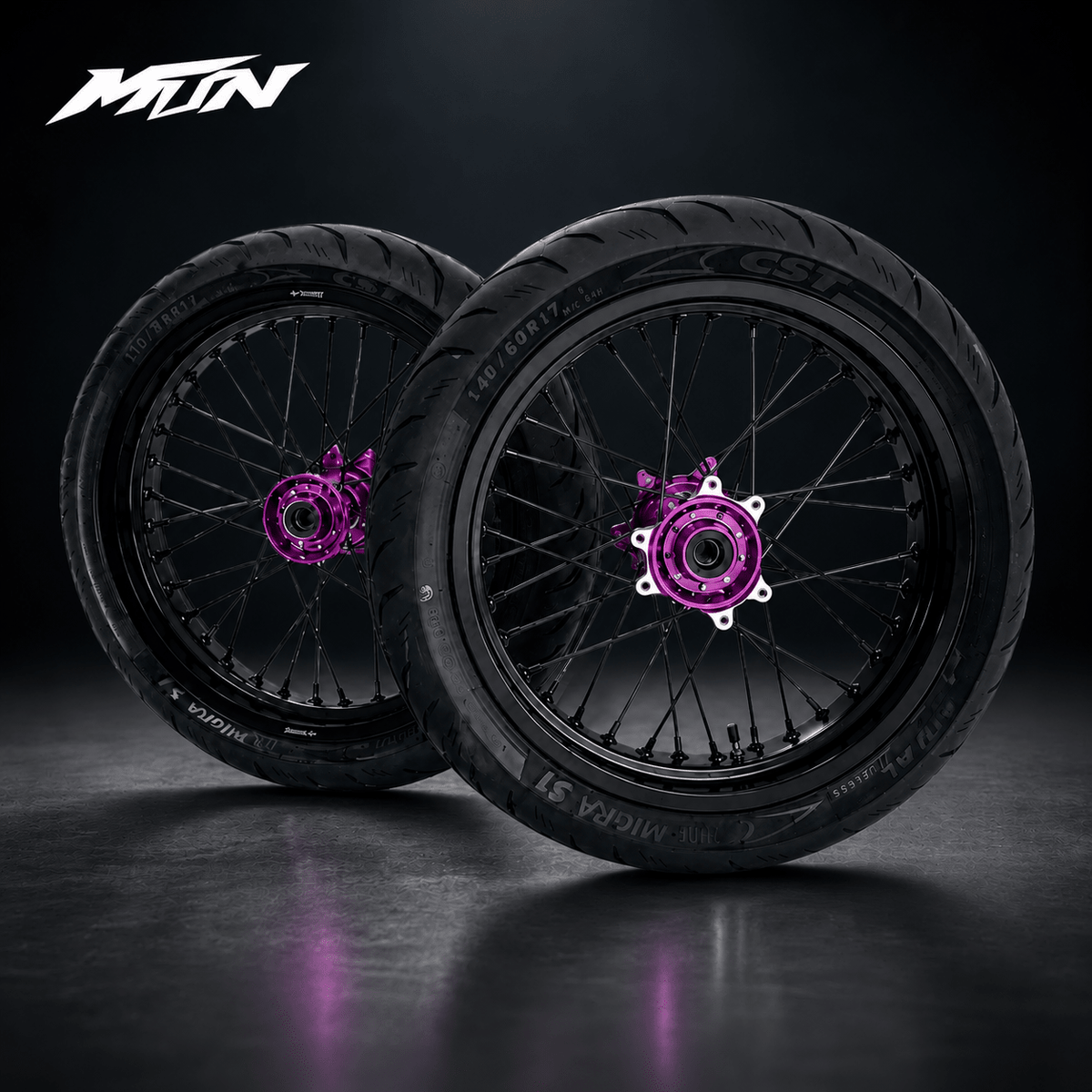 17-Inch Radial Supermoto Wheel & Tire Set for Ultra Bee & Light Bee 2 – Purple