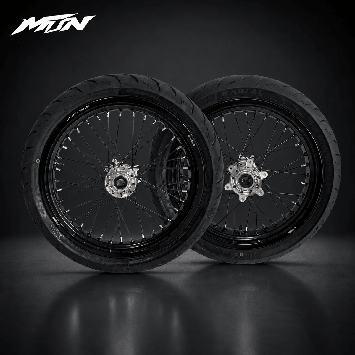 17-Inch Radial Supermoto Wheel & Tire Set for Ultra Bee & Light Bee 2 – Black / Silver
