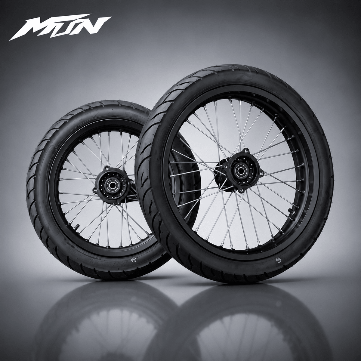 17-inch front and 14-inch rear supermoto wheel set for Strike and Yozma