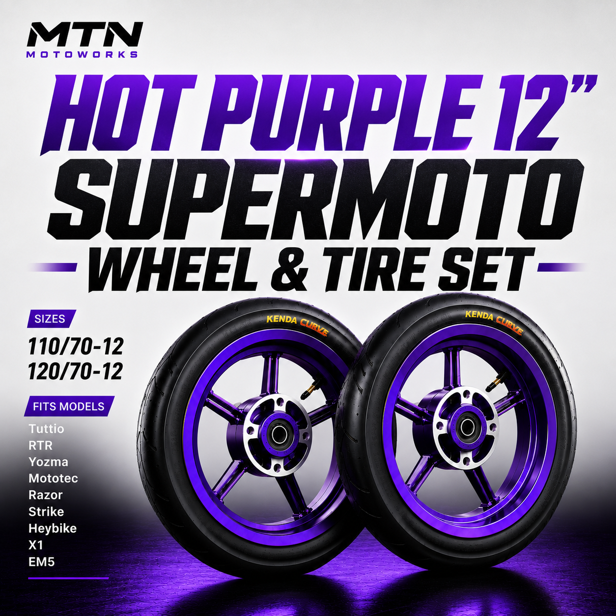 MTN Hot Purple 12” Supermoto Wheel & Tire Set