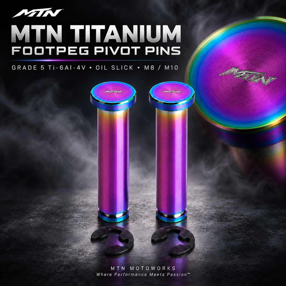 MTN Grade 5 Titanium Footpeg Pivot Pins | Oil Slick | M8 & M10