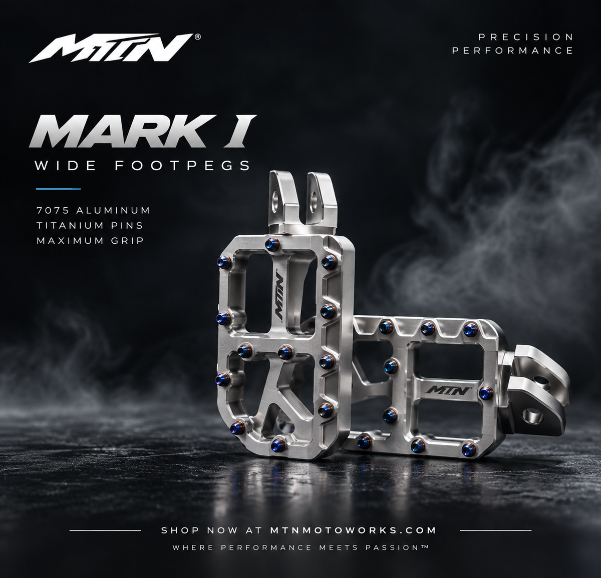 MTN MARK I 7075 Wide Footpegs | Titanium Grip Pins