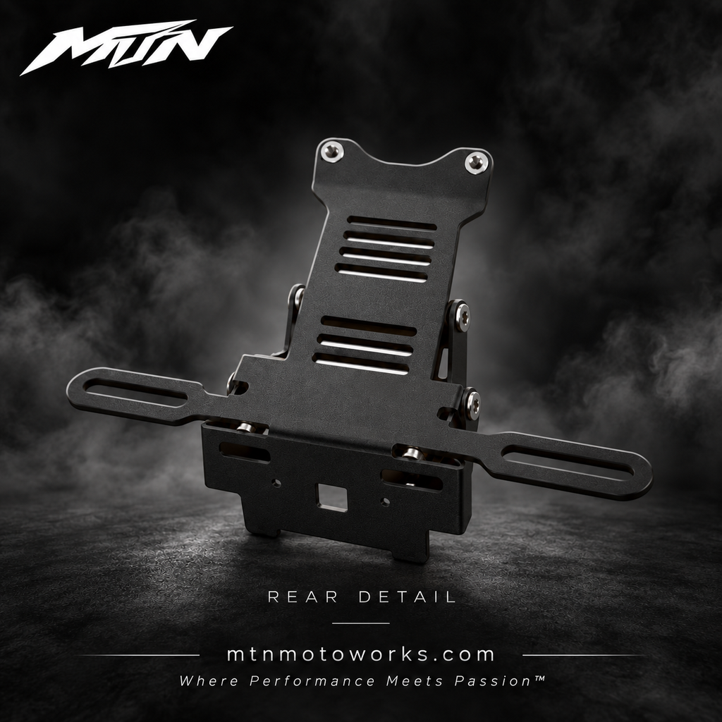 MTN Ultra Bee adjustable tail light and license plate bracket on MTN light-dark smoke background
