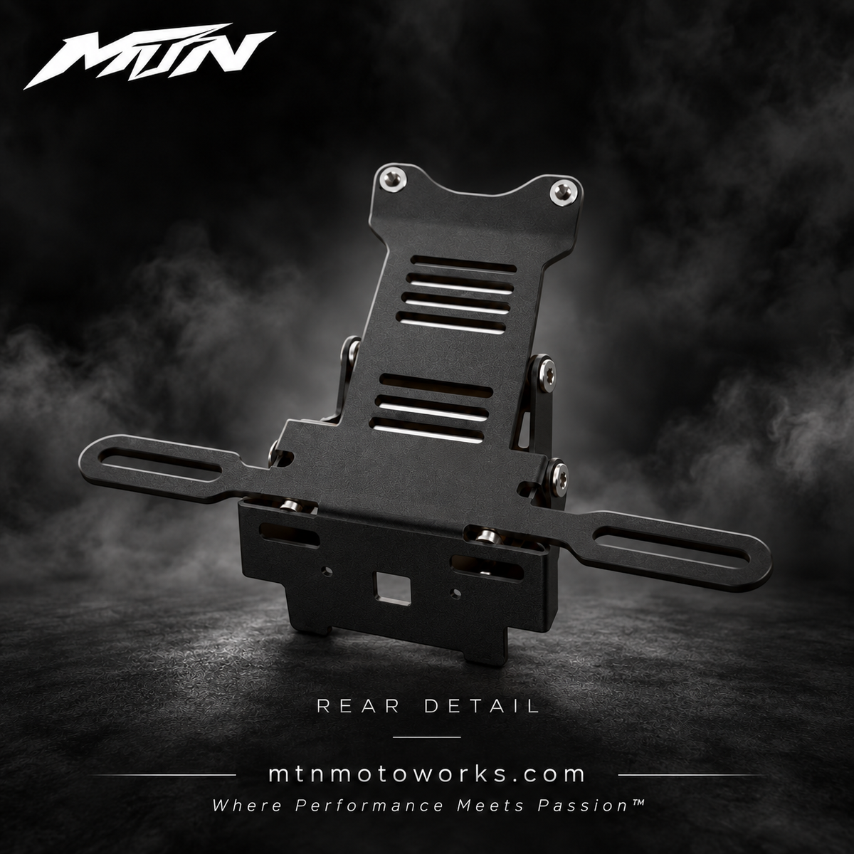 MTN Ultra Bee adjustable tail light and license plate bracket on MTN light-dark smoke background