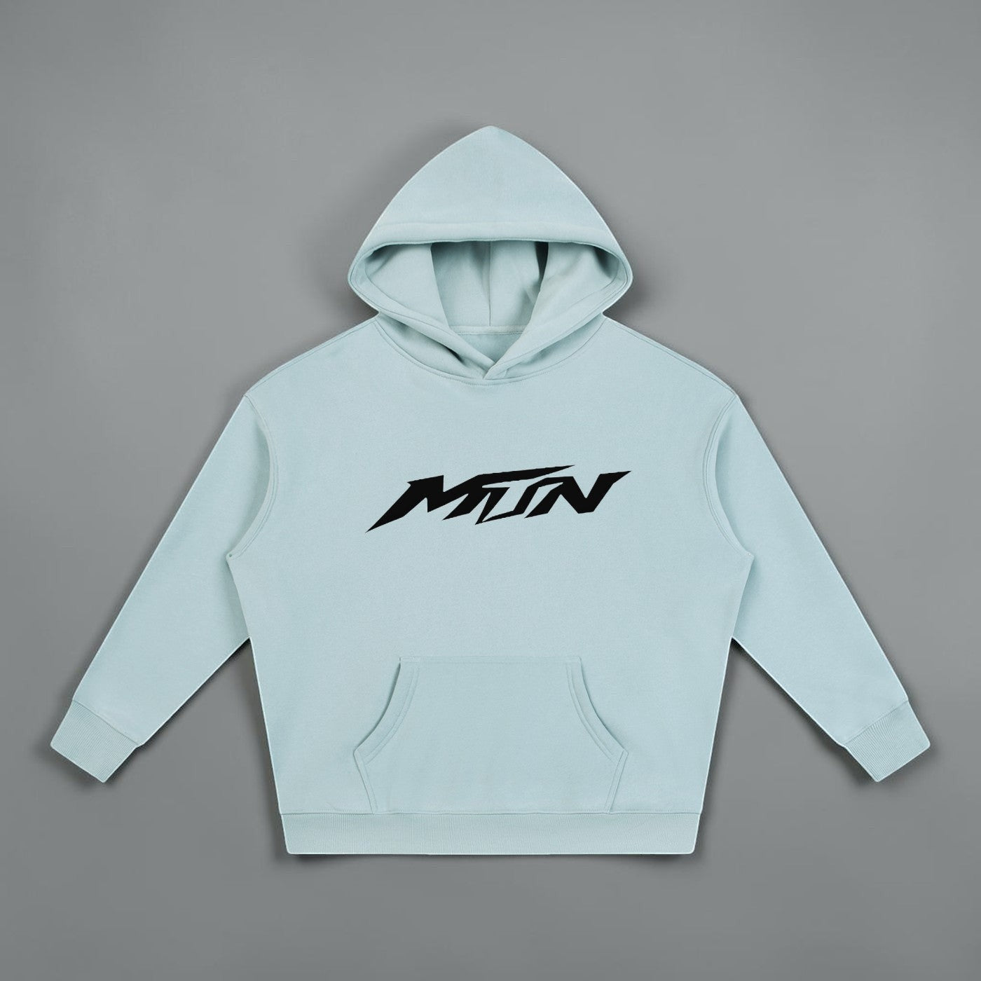 MTN Box OG Hoodie in Light Blue with front MTN logo, relaxed fit, and heavyweight streetwear style.