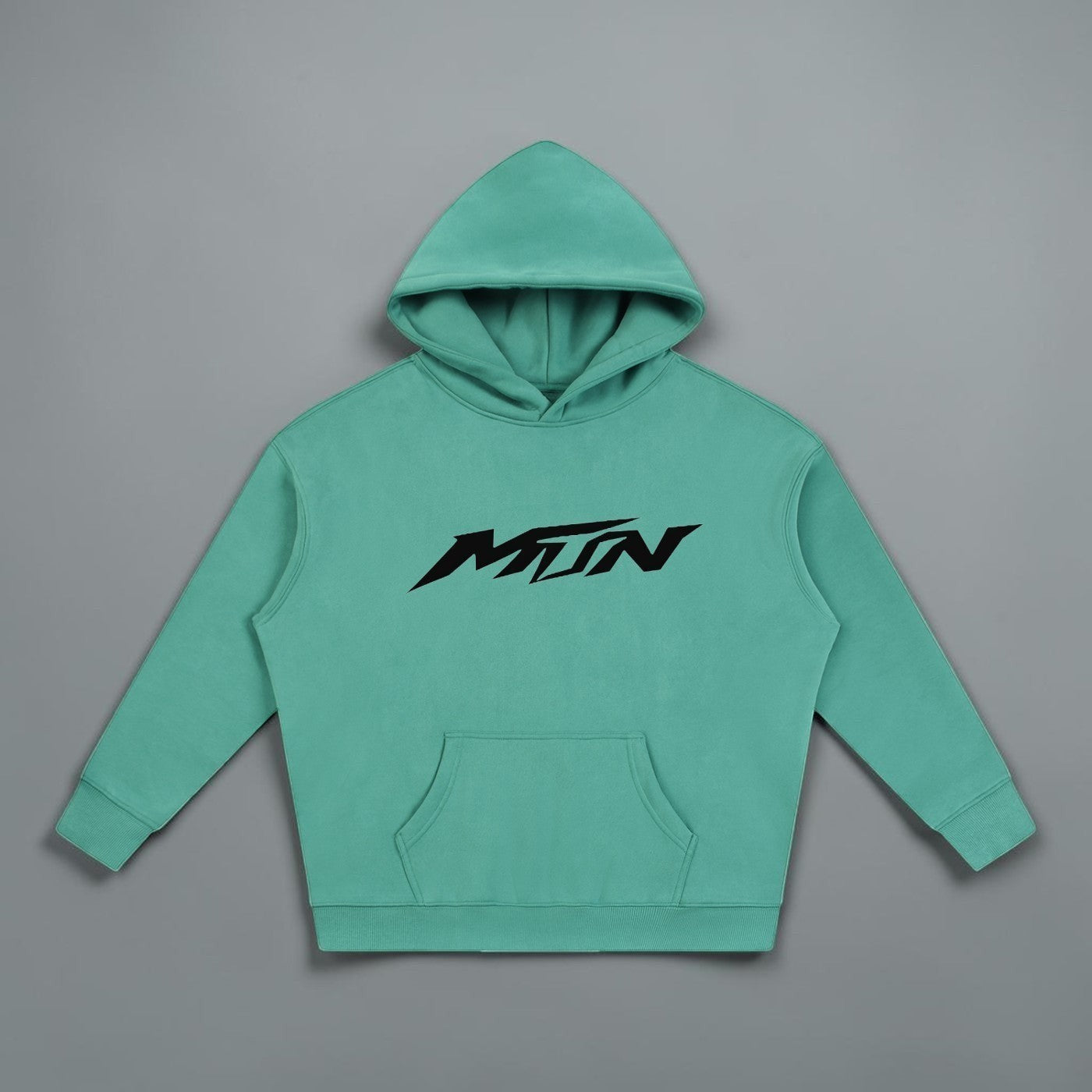 MTN Box OG Hoodie in Medium Green with front MTN logo, relaxed fit, and heavyweight streetwear style.