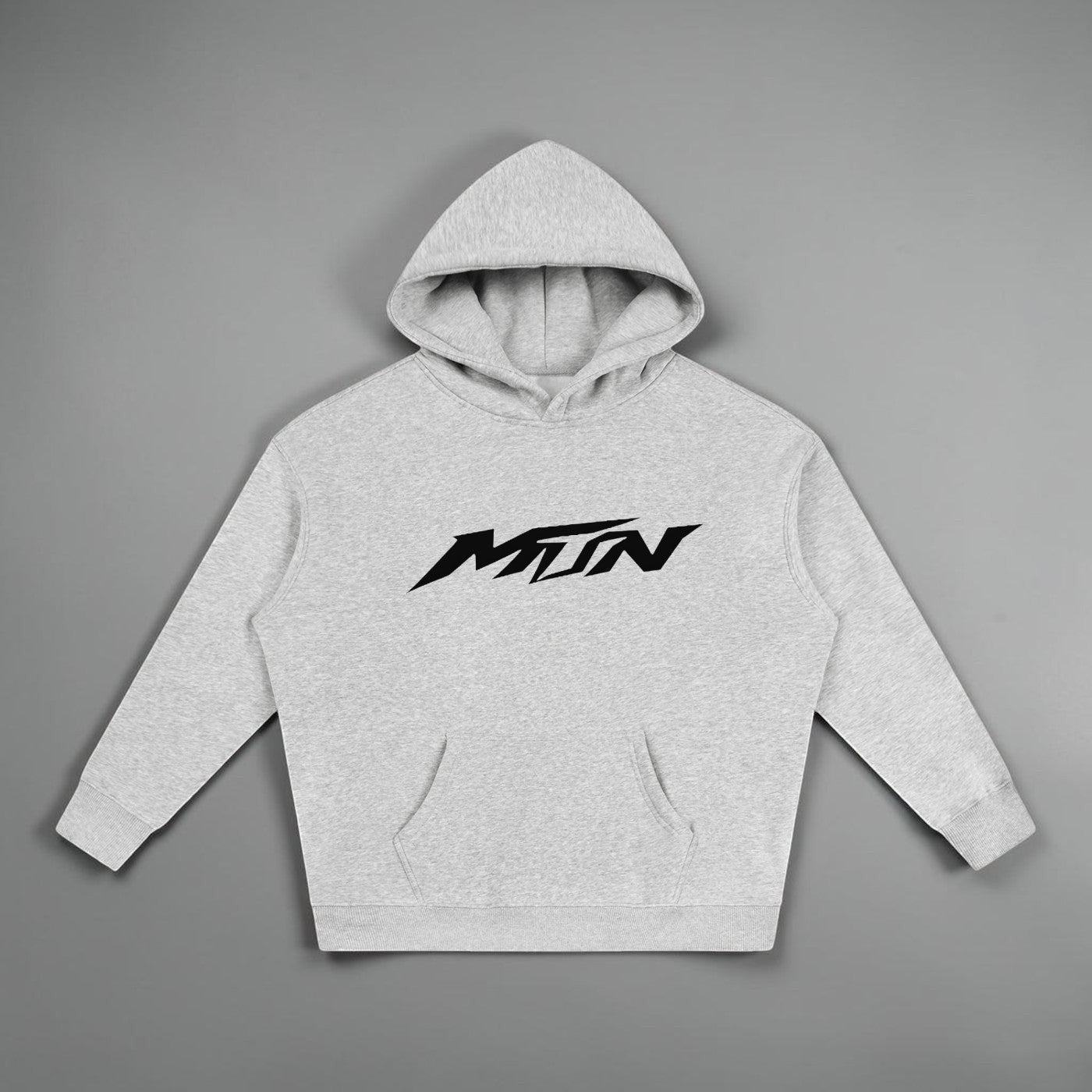 MTN Box OG Hoodie in Ash Gray with black front MTN logo, relaxed fit, and heavyweight streetwear style.