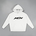 MTN Box OG Hoodie in White with black front MTN logo, relaxed fit, and heavyweight streetwear style.
