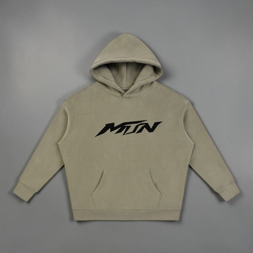 MTN Box OG Hoodie in Dust Coffee with front MTN logo, relaxed fit, and heavyweight streetwear style.