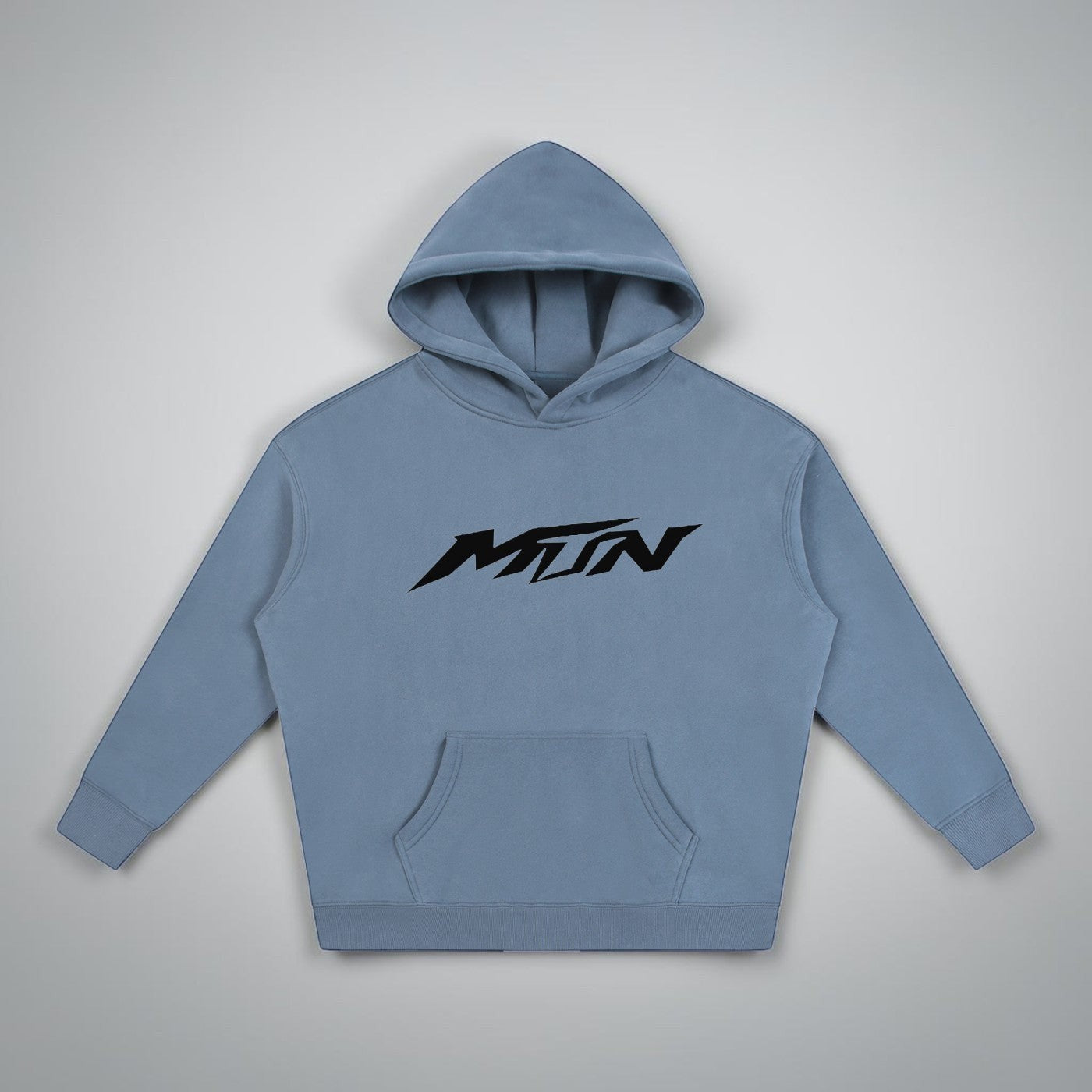 MTN Box OG Hoodie in Slate Blue with front MTN logo, relaxed fit, and heavyweight streetwear style.