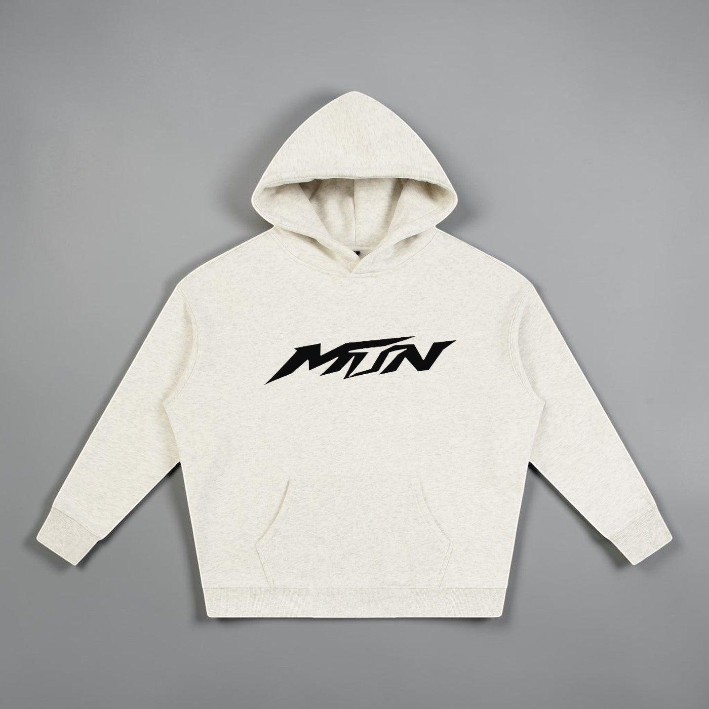 MTN Box OG Hoodie in Oat Gray with front MTN logo, relaxed fit, and heavyweight streetwear style.