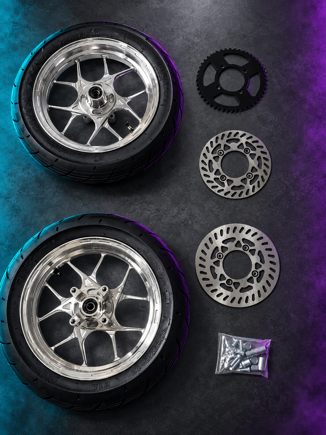 MTN 12-Inch CNC-Machined Supermoto Wheel & Tire Set | Strike, RTR, Yozma & Tuttio | MTN MOTOWORKS E-Moto Performance Parts & Accessories
