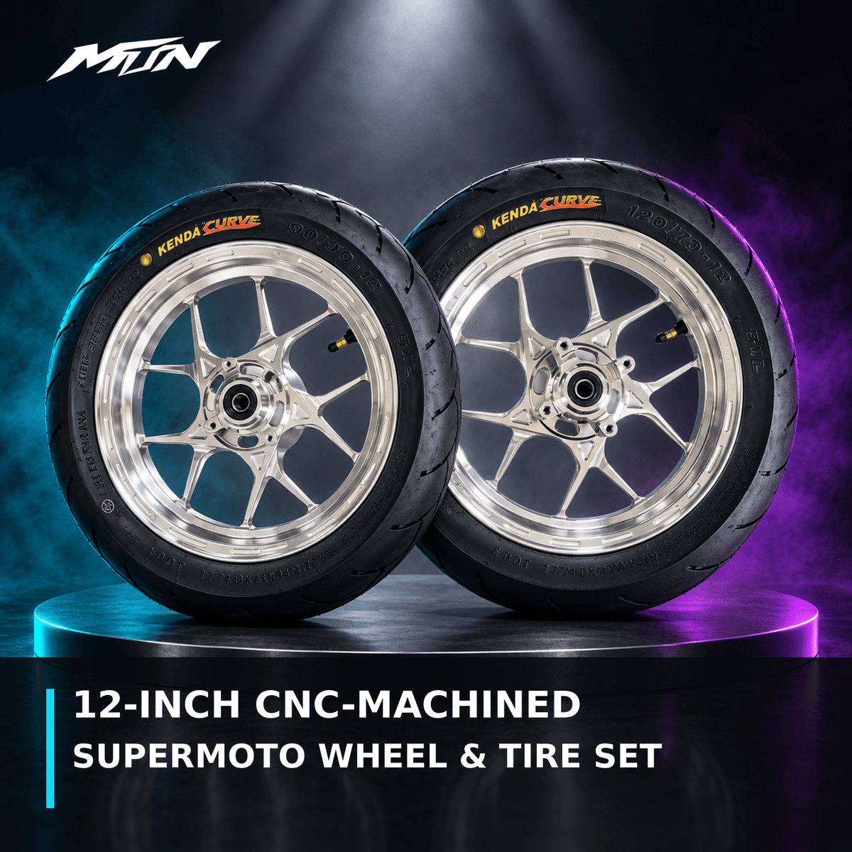 MTN 12-Inch CNC-Machined Supermoto Wheel & Tire Set | Strike, RTR, Yozma & Tuttio | MTN MOTOWORKS E-Moto Performance Parts & Accessories