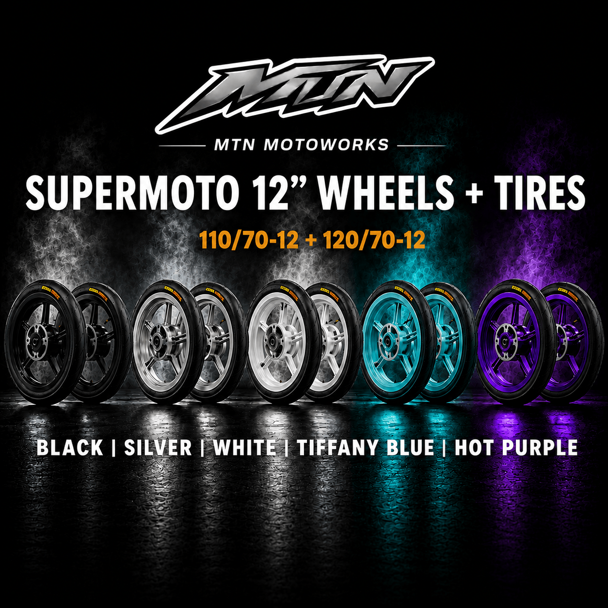 MTN 12-Inch Supermoto Wheel & Tire Set — Front + Rear | MTN MOTOWORKS E-Moto Performance Parts & Accessories