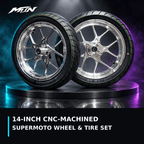 MTN 14-Inch CNC-Machined Supermoto Wheel & Tire Set | Strike, RTR, Yozma & Tuttio | MTN MOTOWORKS E-Moto Performance Parts & Accessories