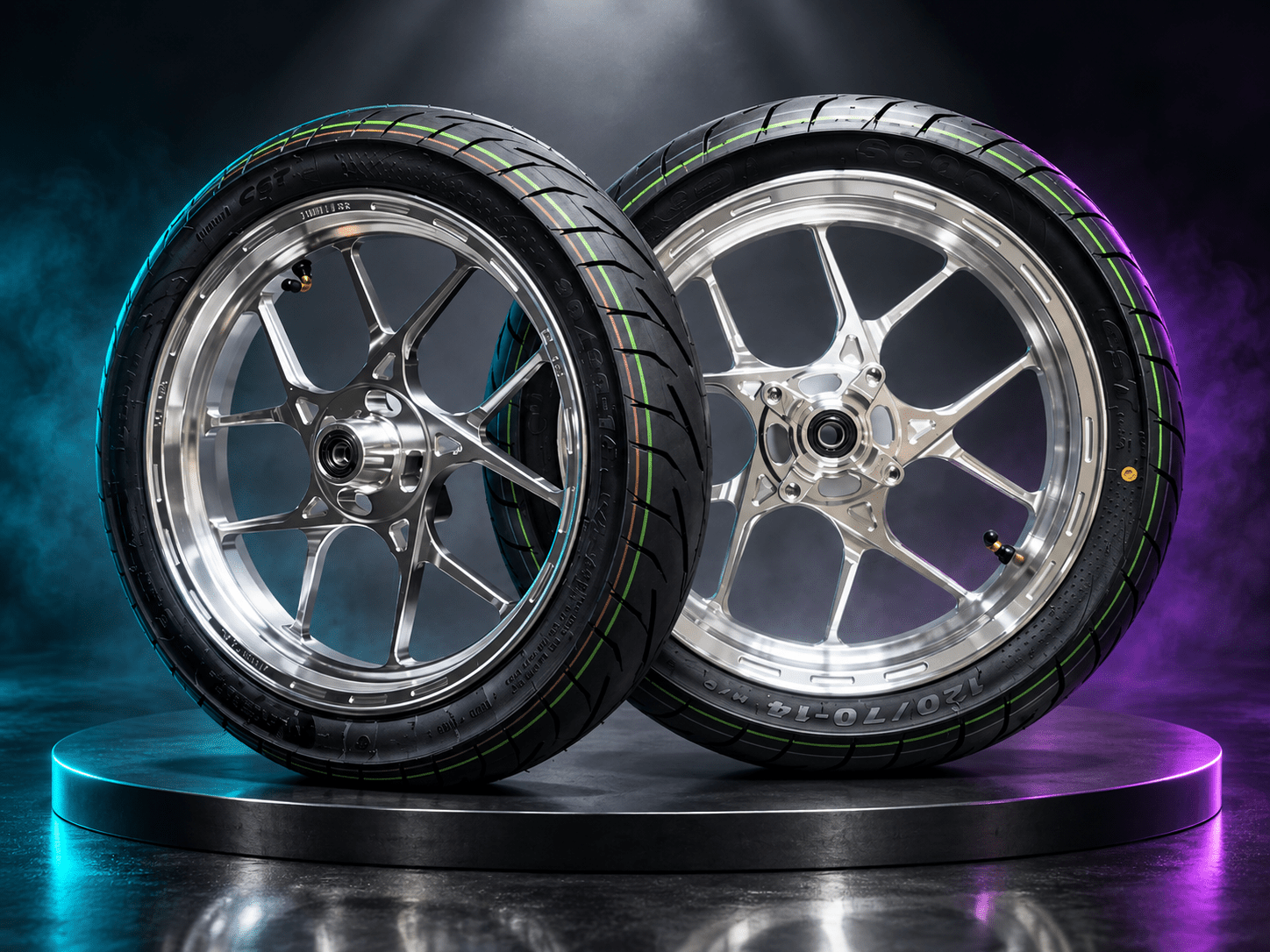 MTN 14-Inch CNC-Machined Supermoto Wheel & Tire Set | Strike, RTR, Yozma & Tuttio | MTN MOTOWORKS E-Moto Performance Parts & Accessories
