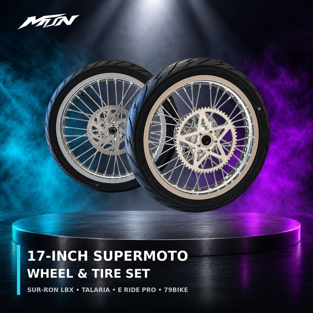 MTN 17-Inch Supermoto Wheel & Tire Set | Sur-Ron LBX, Talaria, E Ride Pro & 79Bike | MTN MOTOWORKS E-Moto Performance Parts & Accessories