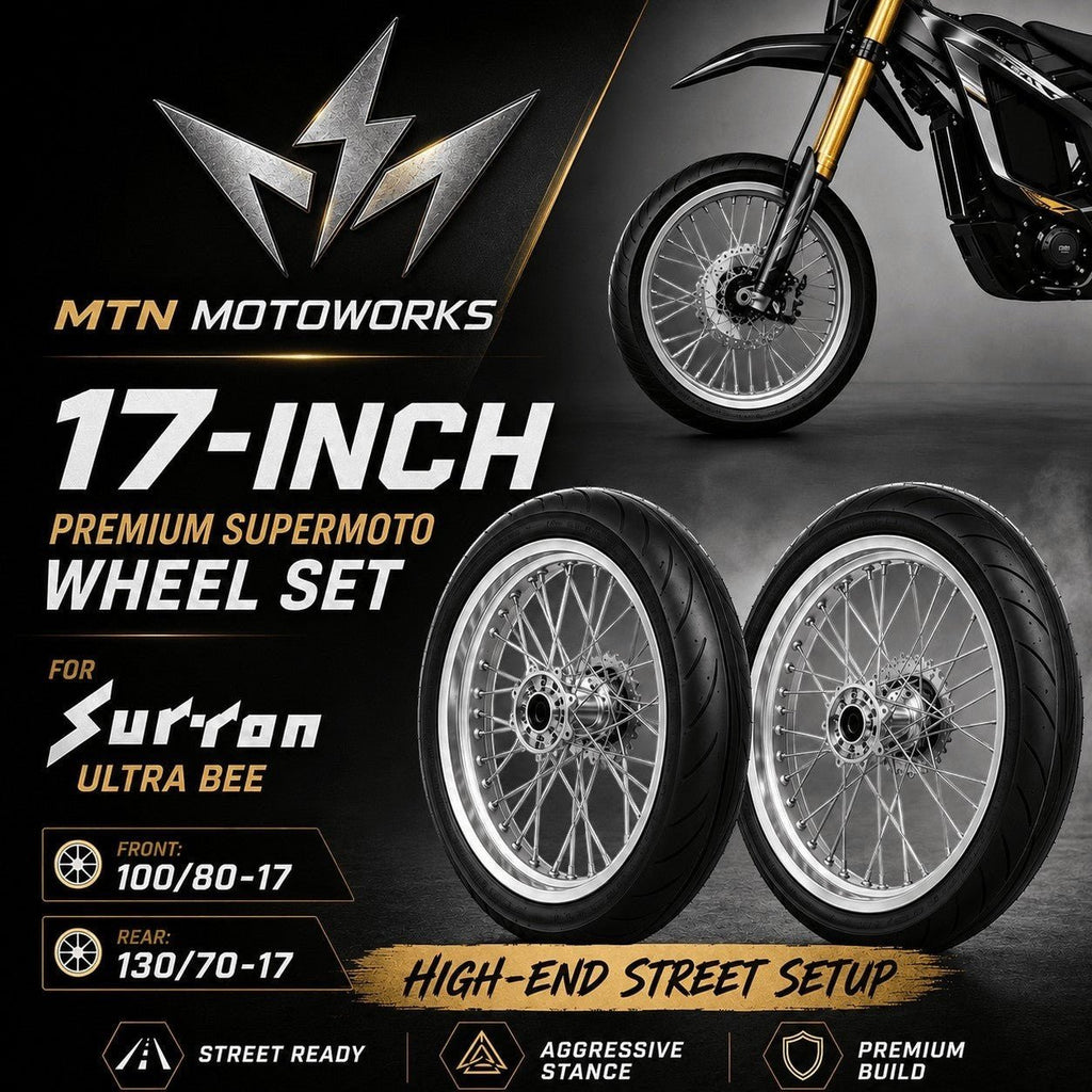 MTN 17-Inch Supermoto Wheel & Tire Set | Sur-Ron Ultra Bee | MTN MOTOWORKS E-Moto Performance Parts & Accessories