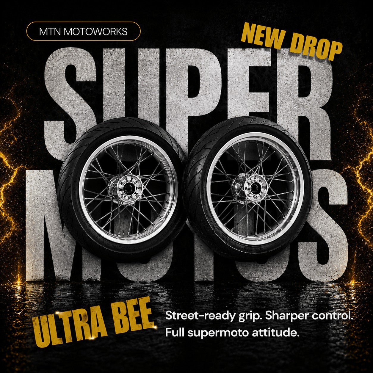 MTN 17-Inch Supermoto Wheel & Tire Set | Sur-Ron Ultra Bee | MTN MOTOWORKS E-Moto Performance Parts & Accessories
