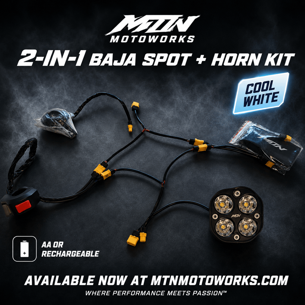 MTN 2-in-1 Baja Spot + Horn Kit – AA or Rechargeable | MTN MOTOWORKS E-Moto Performance Parts & Accessories