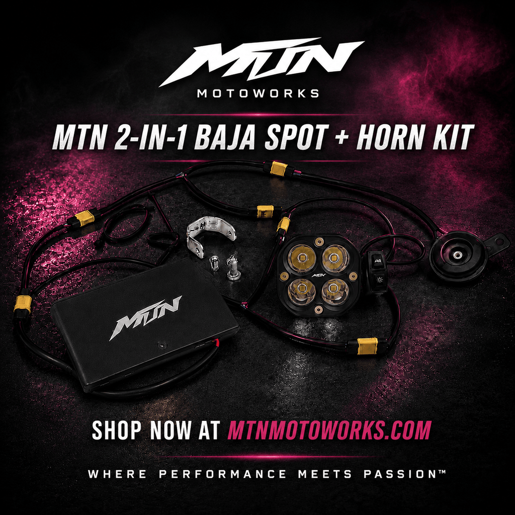 MTN 2-in-1 Baja Spot + Horn Kit – AA or Rechargeable | MTN MOTOWORKS E-Moto Performance Parts & Accessories