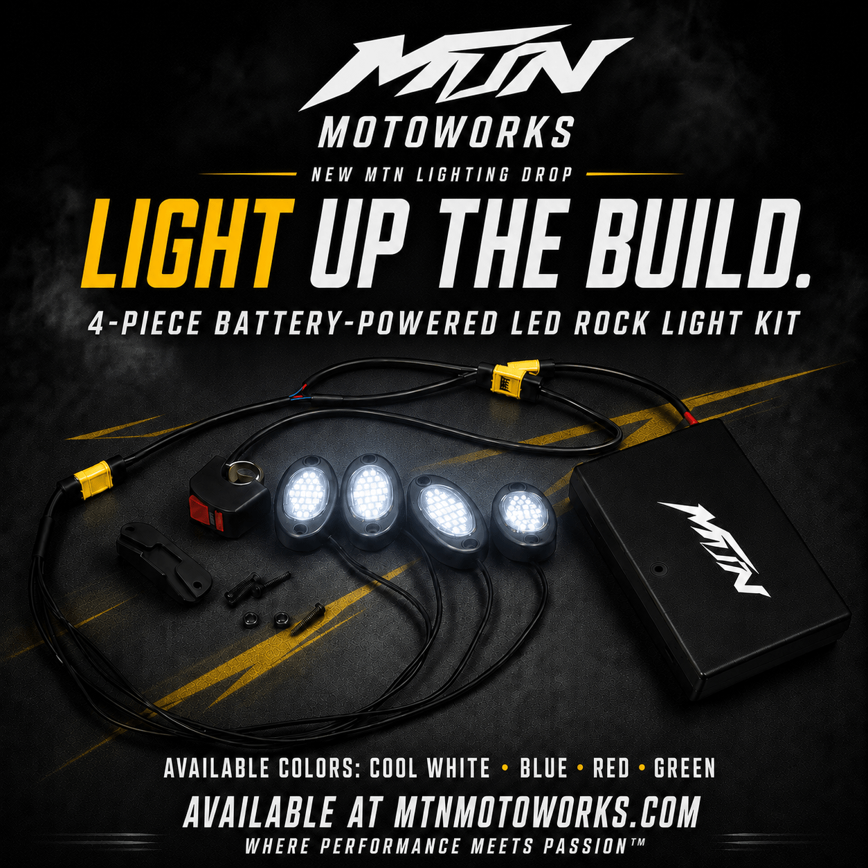MTN 4-Light Battery-Powered LED Rock Light Kit | MTN MOTOWORKS E-Moto Performance Parts & Accessories