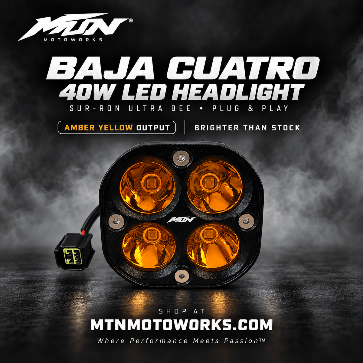 MTN Baja Cuatro 40W LED Headlight | Sur-Ron Ultra Bee Plug & Play | MTN MOTOWORKS E-Moto Performance Parts & Accessories