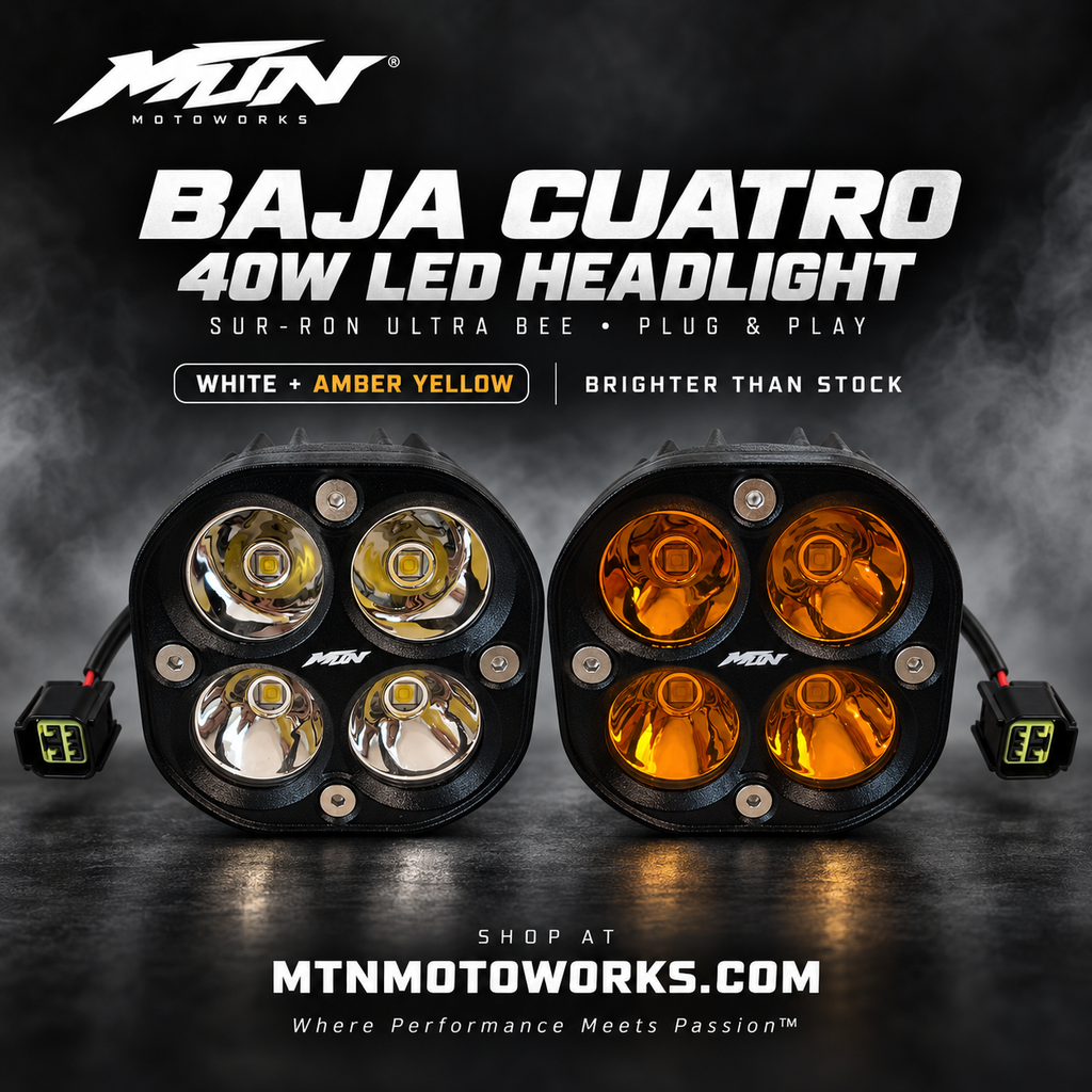 MTN Baja Cuatro 40W LED Headlight for Sur-Ron Ultra Bee in White and Amber Yellow