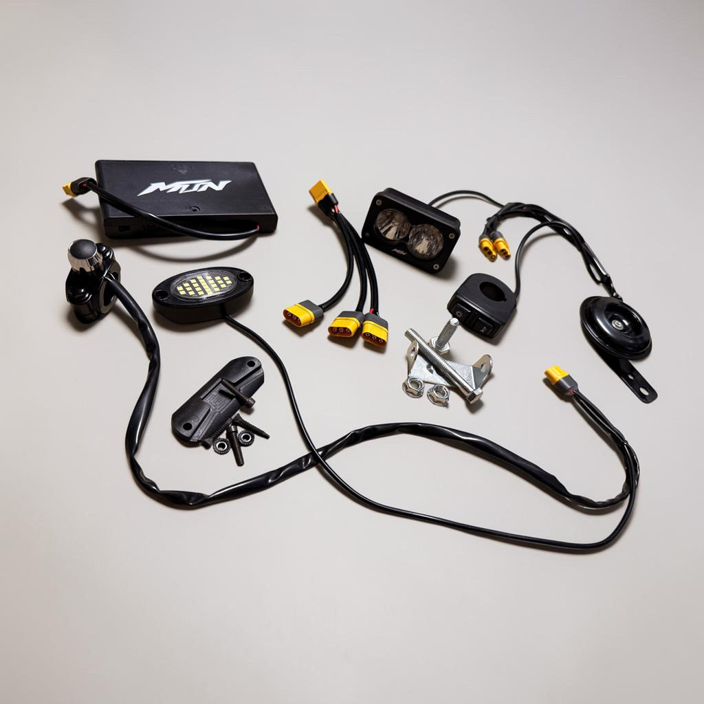 MTN Battery-Powered LED Headlight, Rock Light + Horn Kit | MTN MOTOWORKS E-Moto Performance Parts & Accessories