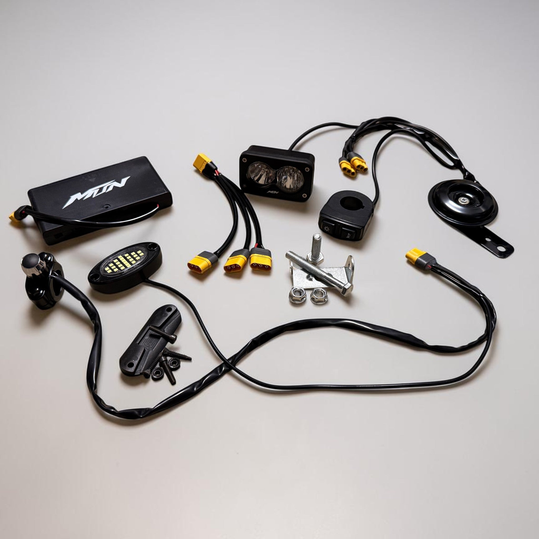 MTN Battery-Powered LED Headlight, Rock Light + Horn Kit | MTN MOTOWORKS E-Moto Performance Parts & Accessories