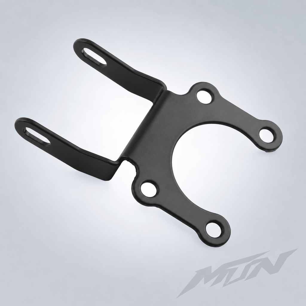 Top view of MTN headlight mount bracket with slotted arms and four bolt holes for Sur-Ron and Segway