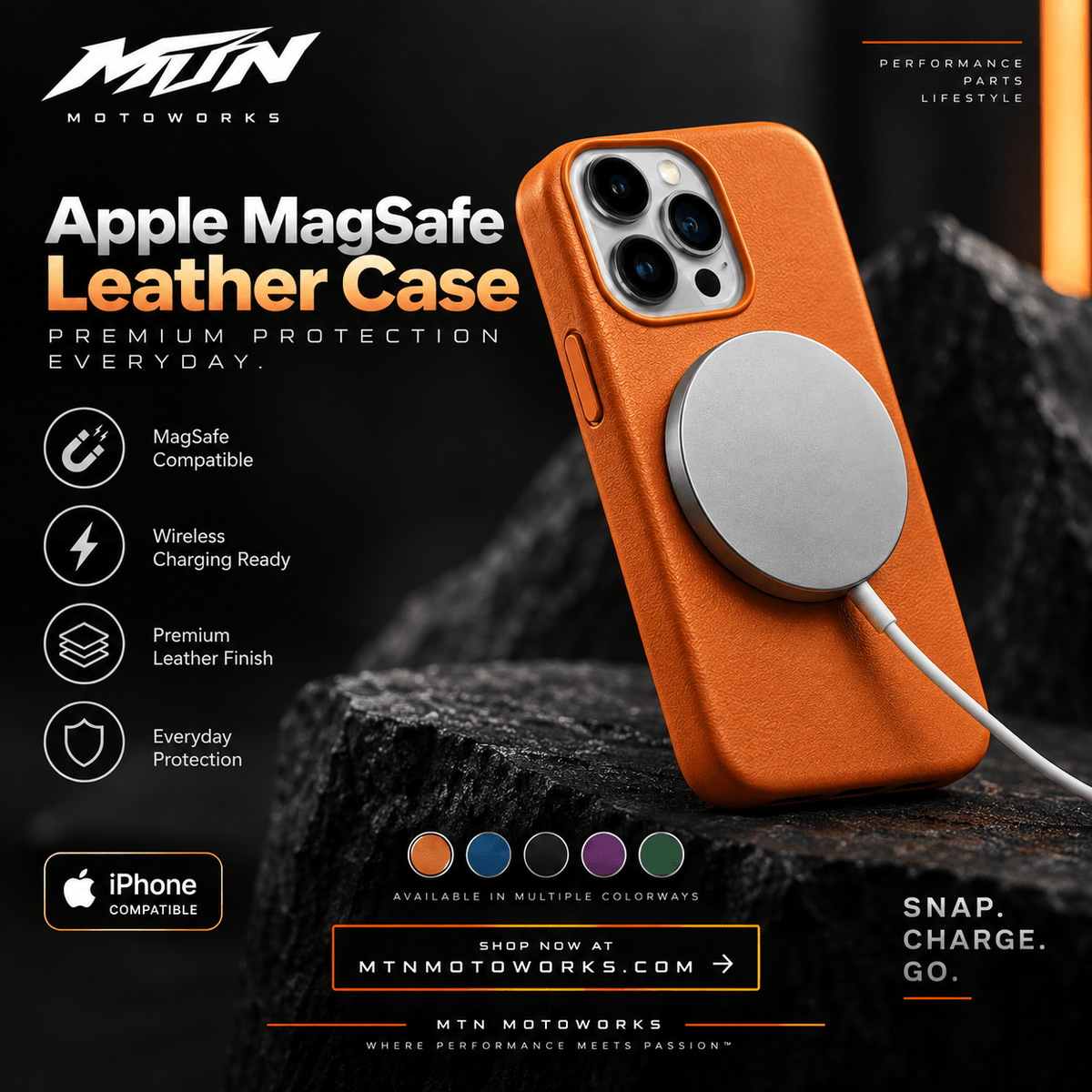 Leather-Finish iPhone Case, MagSafe Compatible