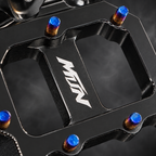 MTN MARK II Black footpeg logo and Titanium Blue grip pin detail