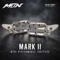 MTN MARK II Wide Performance Footpegs for Sur-Ron Ultra Bee in Silver Polished with Oil Slick Titanium pins