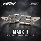MTN MARK II Wide Performance Footpegs for Sur-Ron Ultra Bee in Silver Polished with Oil Slick Titanium pins