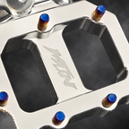 MTN MARK II engraved logo and oil-slick titanium grip pin detail