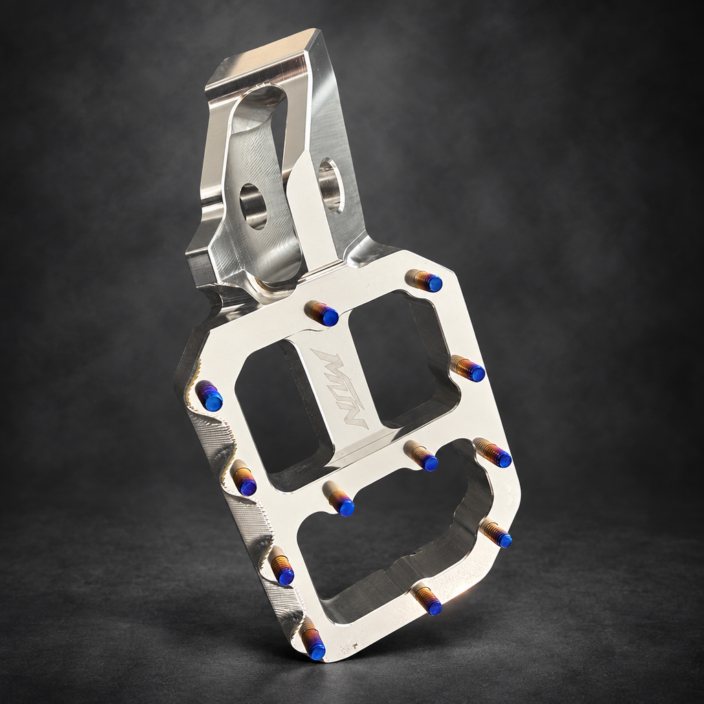 MTN MARK II Silver Polished footpeg CNC machining and mounting angle