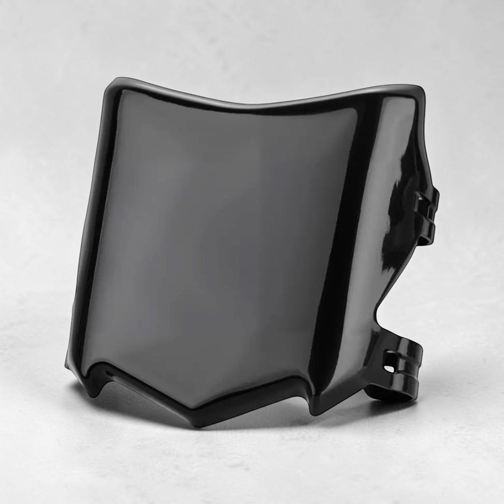 MTN MotoWorks black stealth style front number plate for e-moto, pit bike, and dirt bike builds.